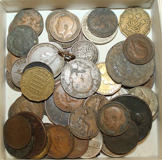 Two 1/10oz Britannia Fine Gold £10 proof coins, George III halpenny (F-G), small Q GB & world coinage etc(-)